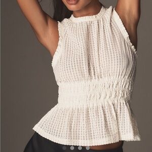 Anthropologie Maeve Smocked Halter Top Ivory Pullover Keyhole Back Sz L NEW